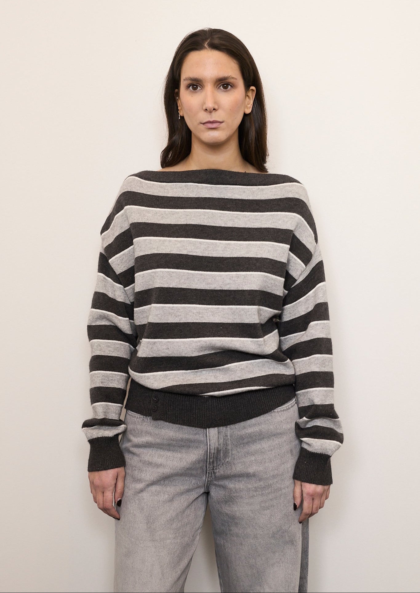 Jersey rayas grises cuello barco Cuatro Islas