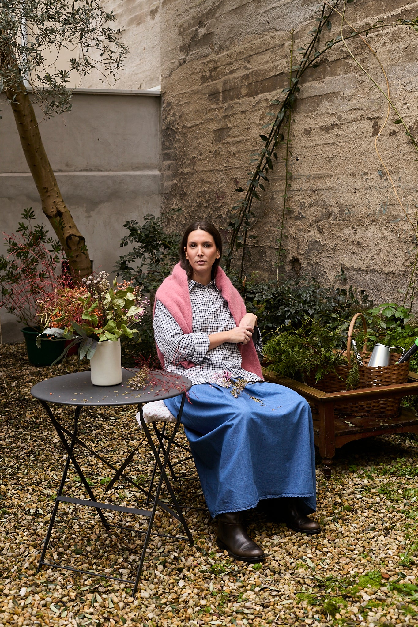 Jersey lana y alpaca rosa cuello pico Cuatro Islas