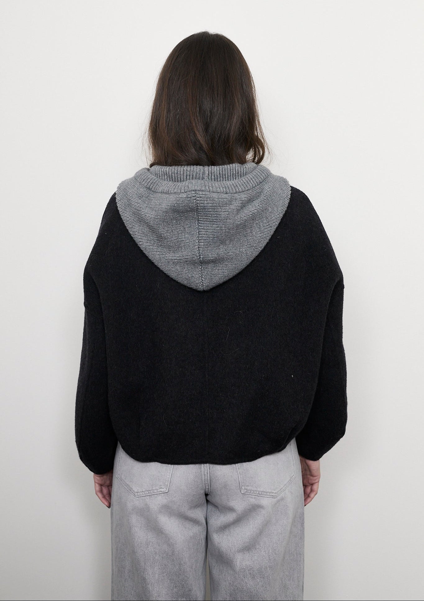 Chaqueta lana gris con capucha punto Cuatro Islas